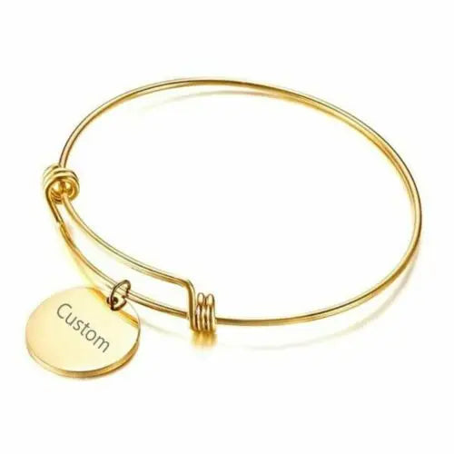 Family Name Bangle Round Pendant Bracelet