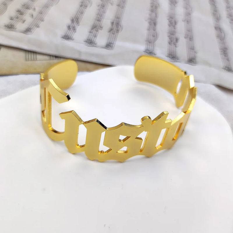 Personalized Name Bangle for Women Large Adjustable Letters Bracelet