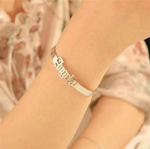 Personalized Name Bangle for Women Stainless Steel Letters Bracelet