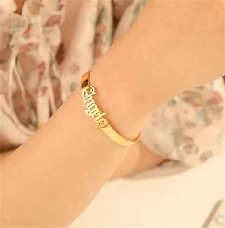 Personalized Name Bangle for Women Stainless Steel Letters Bracelet
