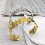 Stainless Steel Name Bangle for Women Personalized Letter Adjustable Big Bangle