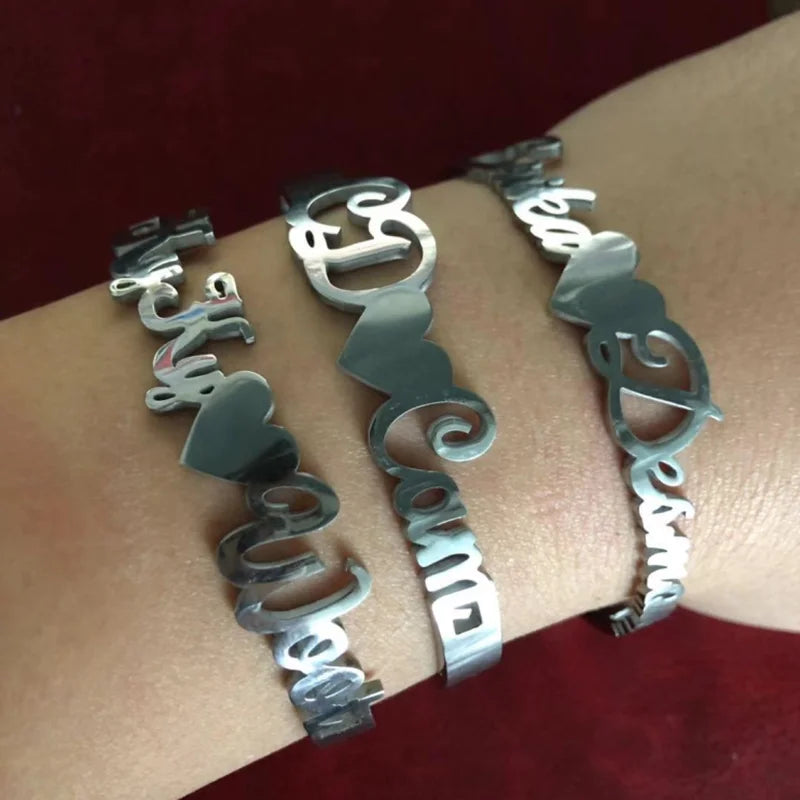 Personalized Name Bracelet Heart Crown Shaped DIY Open Bangle