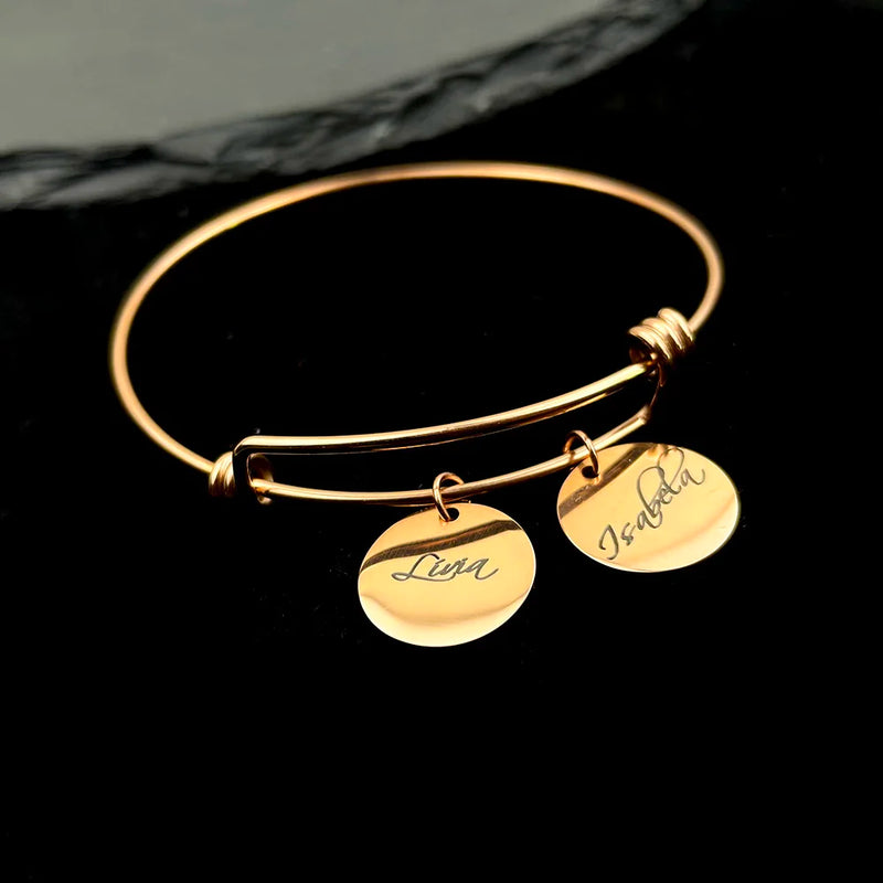 Personalized Round Charms Bangle Stainless Steel Jewelry Bracelet