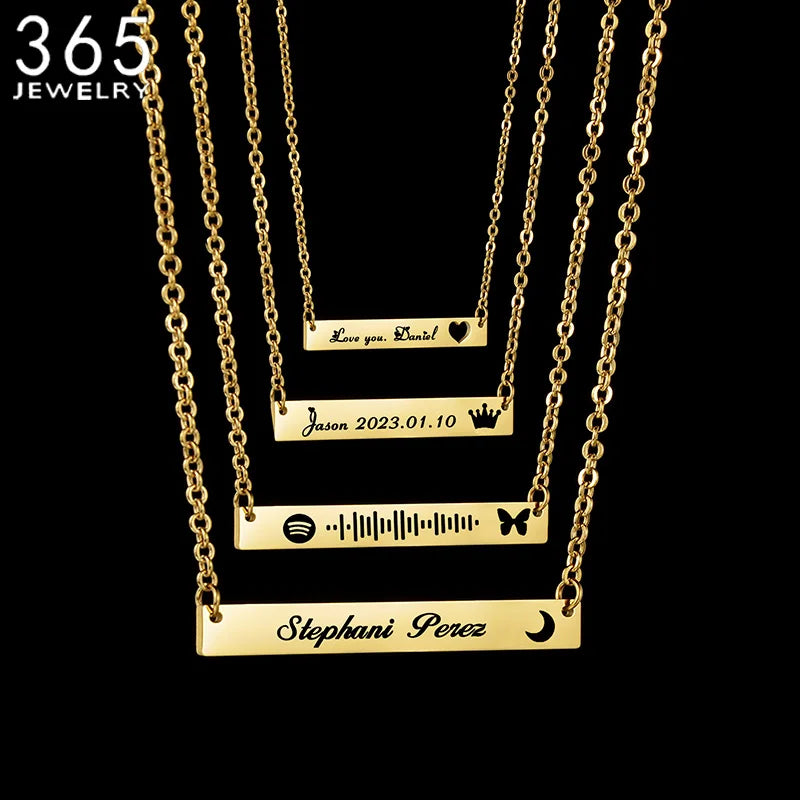 Personalized Heart Name Bar Necklace Engraved Date Gift