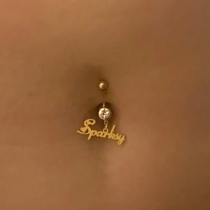 Personalized Nameplate Belly Ring Stainless Steel Rhinestone Navel Ring