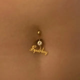 Personalized Nameplate Belly Ring Stainless Steel Rhinestone Navel Ring