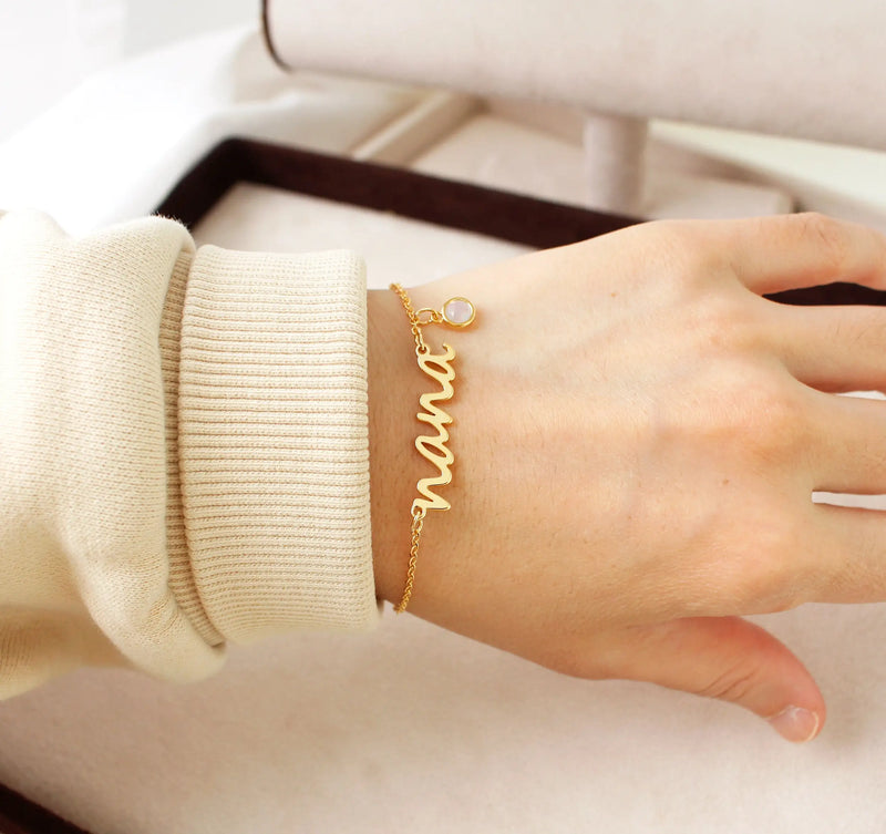 Personalized Birthstone Bracelet for Women Stainless Steel Name Bracelet