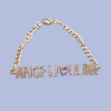 Custom Name Bracelet with Birthstone Zircon Chain Heart Crystal