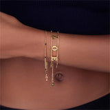 Name Bracelet Double Chain Personalized Initial Bangle Stainless Steel