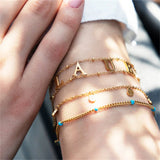 Name Bracelet Double Chain Personalized Initial Bangle Stainless Steel