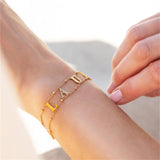 Name Bracelet Double Chain Personalized Initial Bangle Stainless Steel