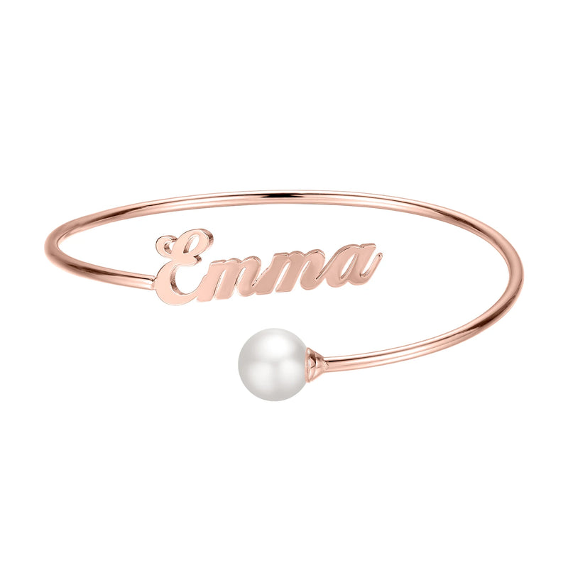 Personalized Name Bracelet Stainless Steel Pearl Bracelet for Women Girls Gift