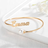 Personalized Name Bracelet Stainless Steel Pearl Bracelet for Women Girls Gift