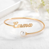 Personalized Name Bracelet Stainless Steel Pearl Bracelet for Women Girls Gift