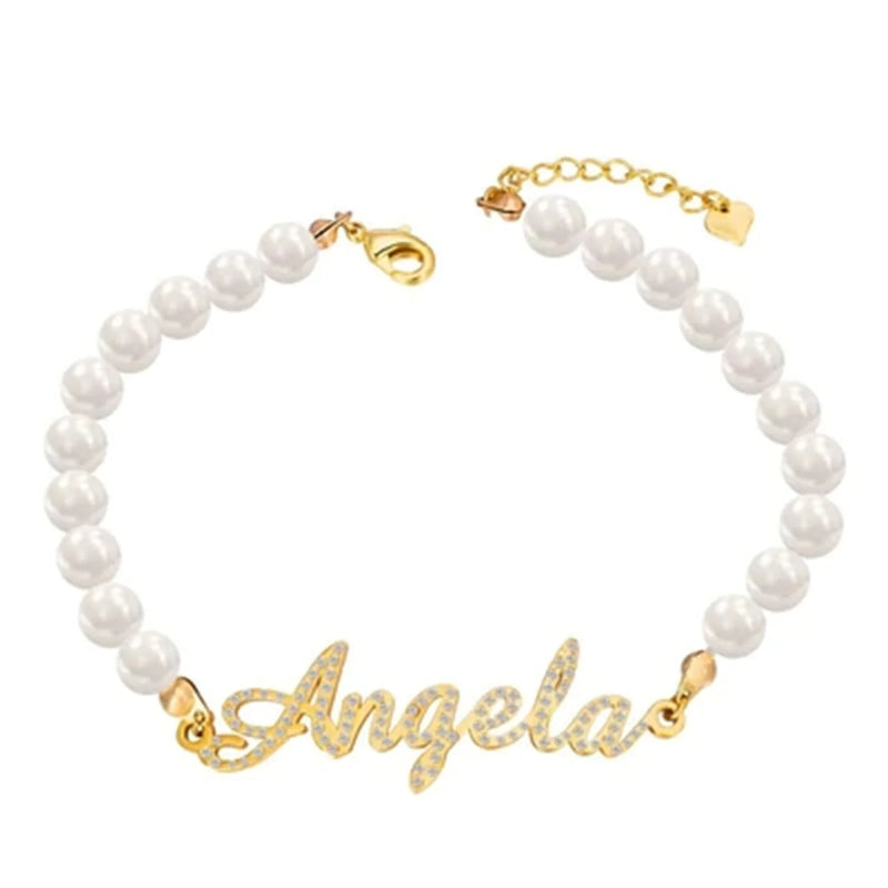 Custom Name Bracelet Pearl Chain Plated Adjustable Bangle Jewelry