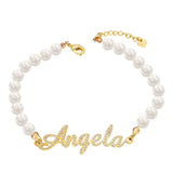 Custom Name Bracelet Pearl Chain Plated Adjustable Bangle Jewelry