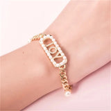 Custom Name Pearl Chain Bracelet with Zircon Inlay
