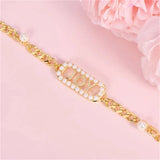 Custom Name Pearl Chain Bracelet with Zircon Inlay