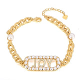 Custom Name Pearl Chain Bracelet with Zircon Inlay