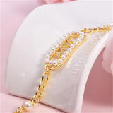 Custom Name Pearl Chain Bracelet with Zircon Inlay
