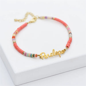 Colorful Clay Name Bracelet Stainless Steel Jewelry Christmas Gift