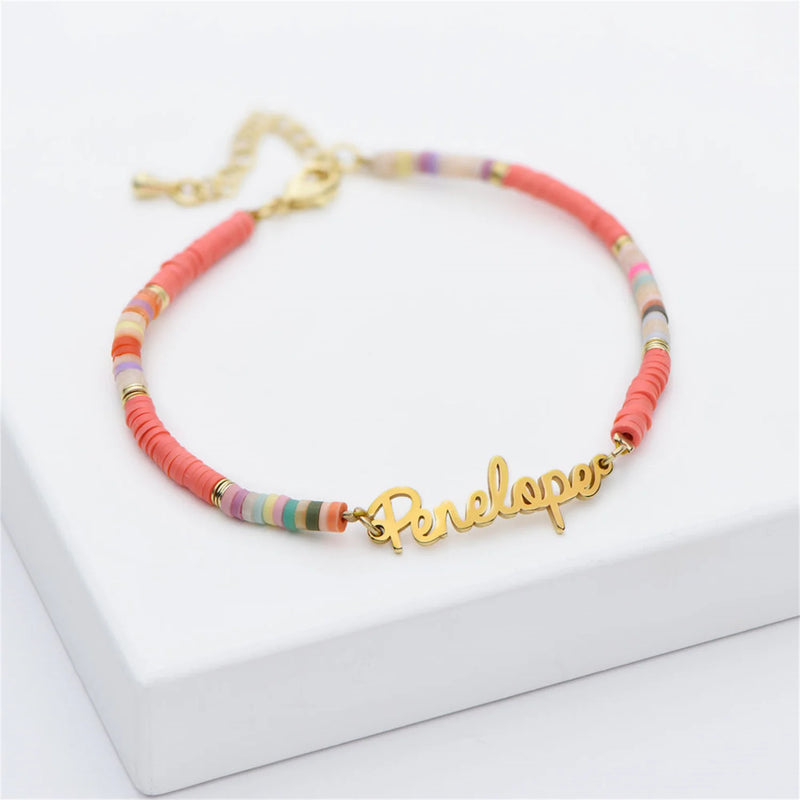 Colorful Clay Name Bracelet Stainless Steel Jewelry Christmas Gift