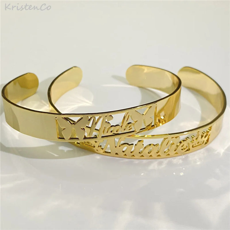 Personalized Name Bracelet with Heart Butterfly Cuff Bangles
