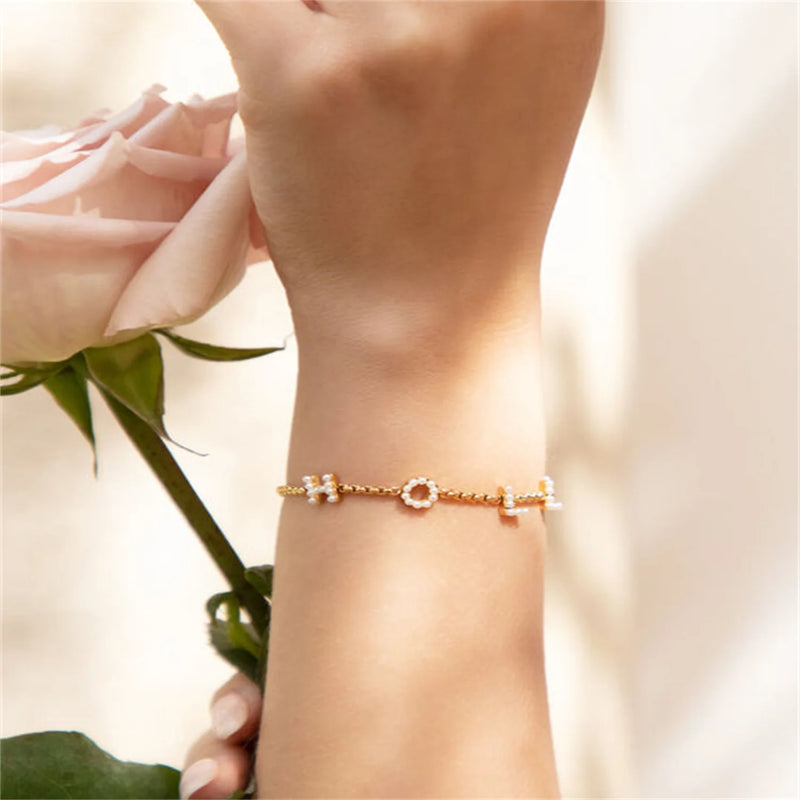 Personalized Name Bracelet with Pearl Letter Pendant for Couples