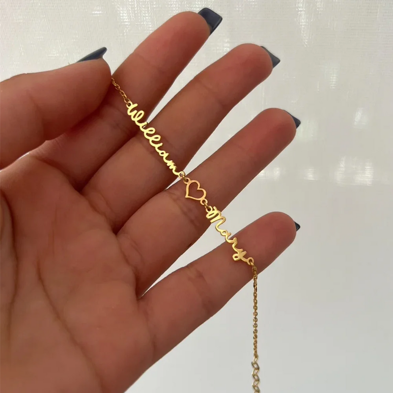 Custom Name Bracelet with Heart Pendant