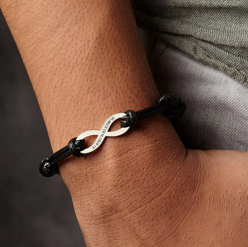 Stainless Steel Name Bracelet with Infinite Symbol Engraved Letters