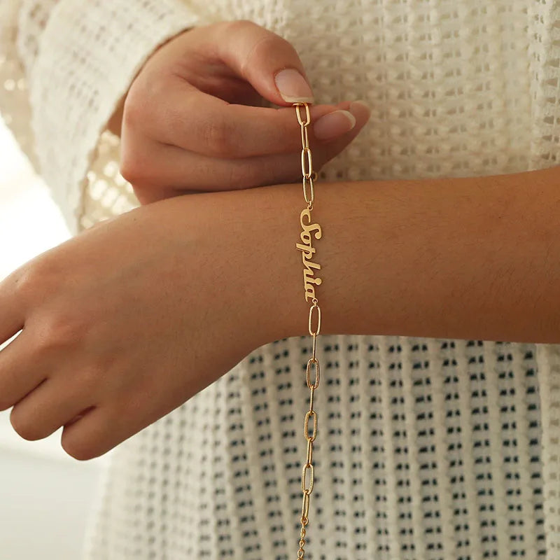 Personalized Name Bracelet Stainless Steel Paper Clip Chain for Women