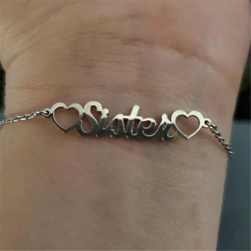 Personalized Name Bracelet Stainless Steel with Heart Charm for Women