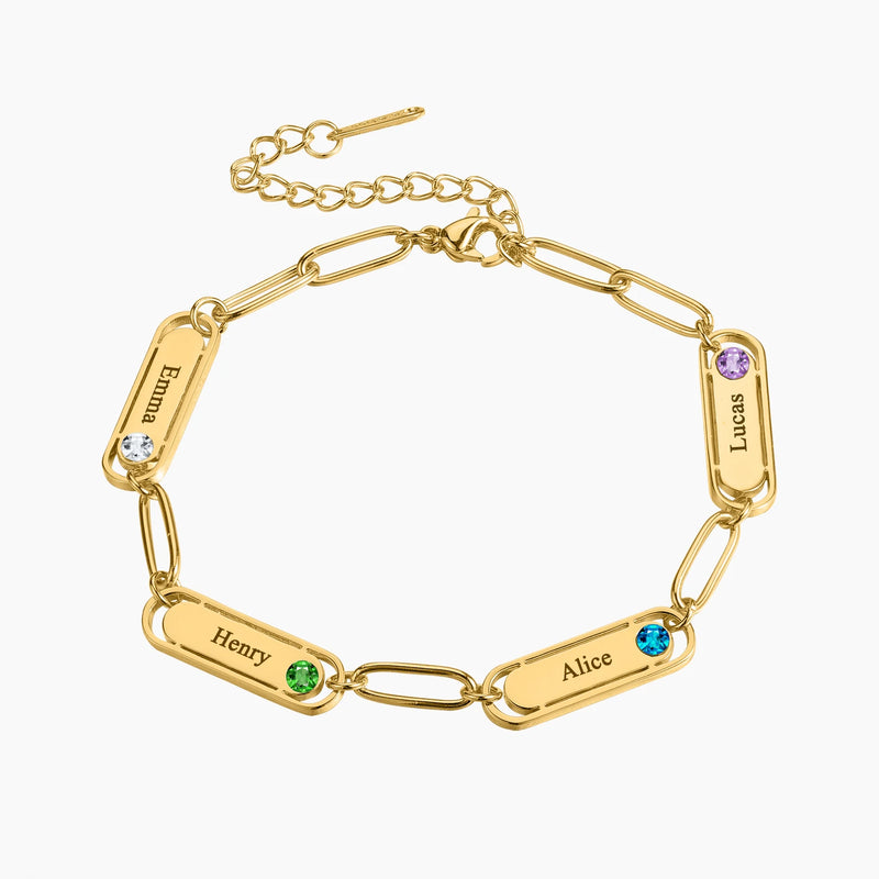 Personalized Name Bracelet with Birthstone & Engraved Family Names