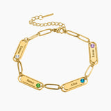 Personalized Name Bracelet with Birthstone & Engraved Family Names