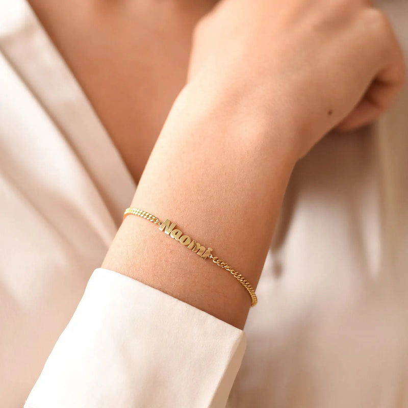 Name Bracelet With Bold Cuban Chain - Block Name Bracelet