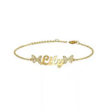 Butterflies Letter Diamond Bracelet Personalized Stainless Steel Gift