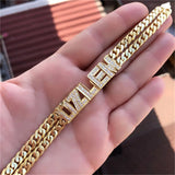 Personalized Rhinestone Name Bracelet Double Chain Stainless Steel Bangle