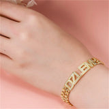 Personalized Rhinestone Name Bracelet Double Chain Stainless Steel Bangle