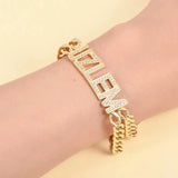 Personalized Rhinestone Name Bracelet Double Chain Stainless Steel Bangle