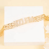 Personalized Rhinestone Name Bracelet Double Chain Stainless Steel Bangle
