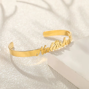 Personalized Stainless Steel Crown Bangle Bracelet
