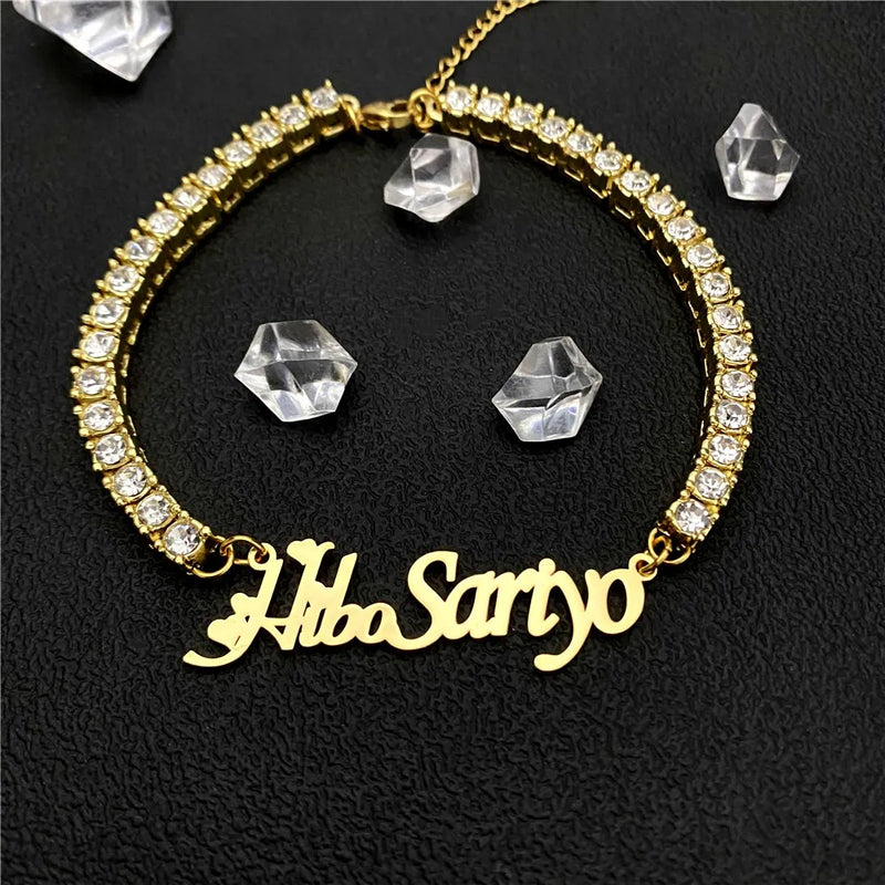 Diamond Name Bracelet Personalized Tennis Chain Stainless Steel Gift