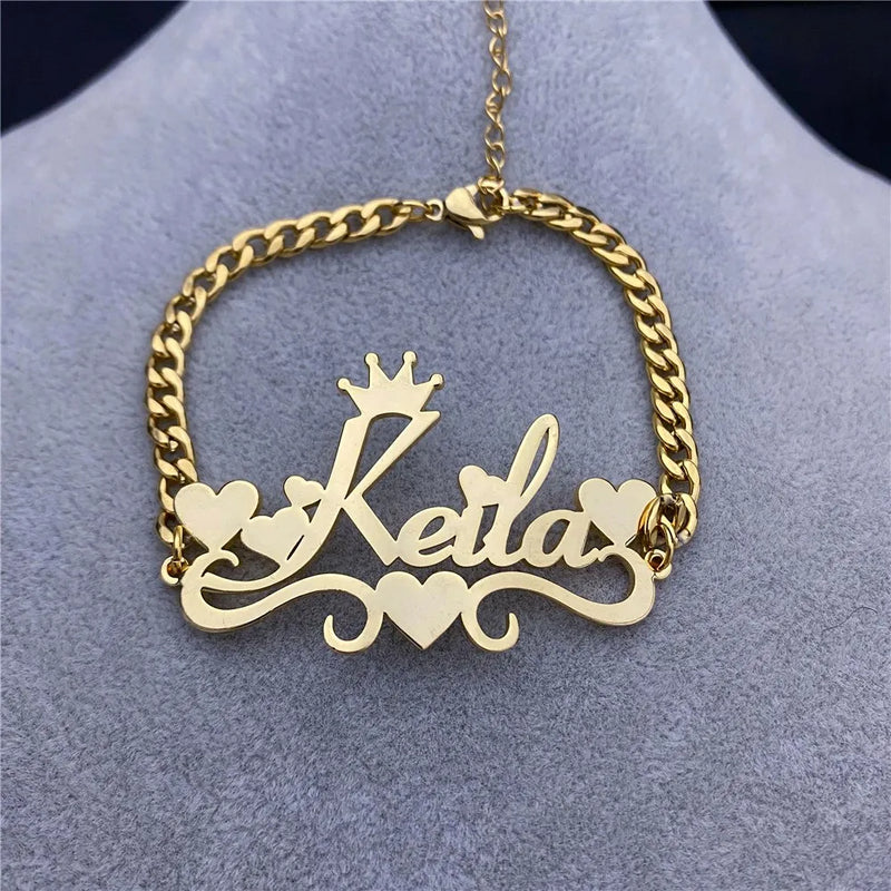 Heart Name Bracelet 5mm NK Chain Personalized Stainless Steel Jewelry