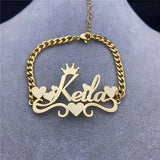 Heart Name Bracelet 5mm NK Chain Personalized Stainless Steel Jewelry