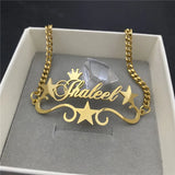 Personalized Name Bracelet with Star Stainless Steel Cuban Chain Men Women