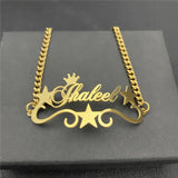 Personalized Name Bracelet with Star Stainless Steel Cuban Chain Men Women