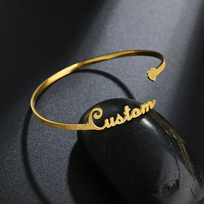 Stainless Steel Name Bracelets Bangle - Adjustable Jewelry Gift