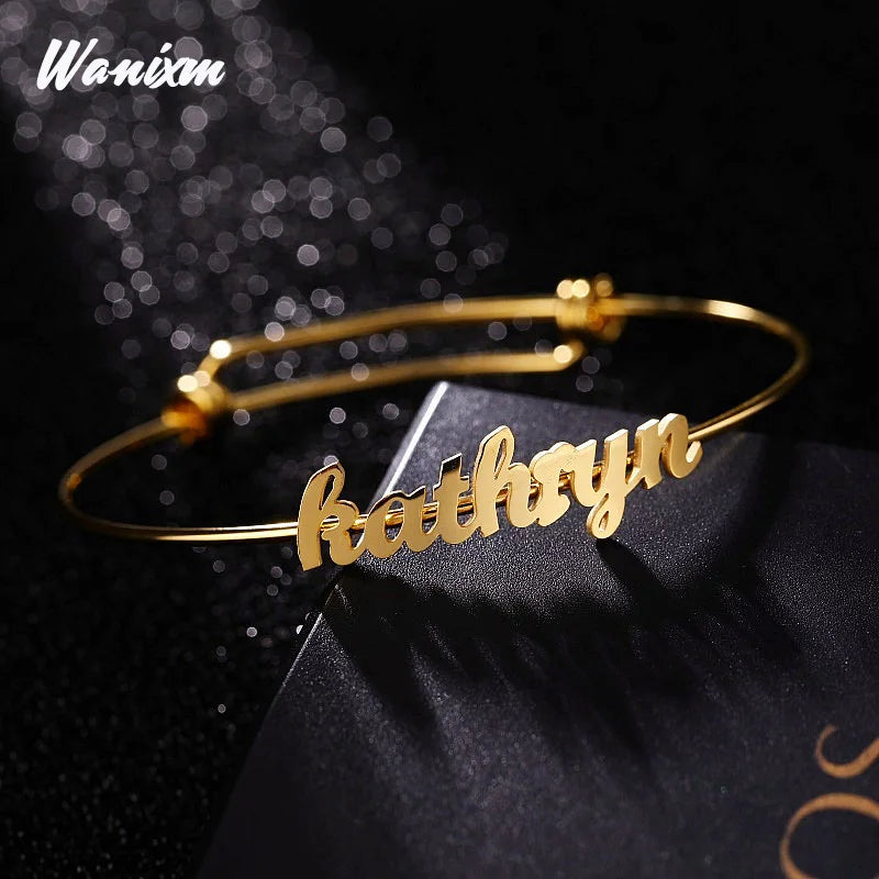 Name Bracelet Women Stainless Steel Metal Expandable Bracelet DIY Bangle