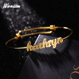 Name Bracelet Women Stainless Steel Metal Expandable Bracelet DIY Bangle