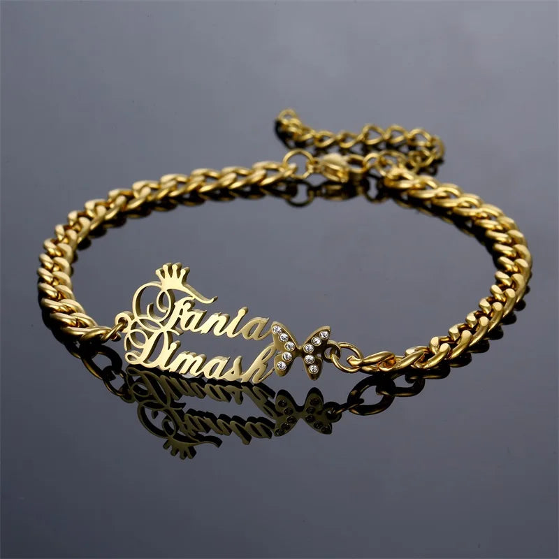 Personalized Butterfly Stone Zircon Charm Bangle for Women